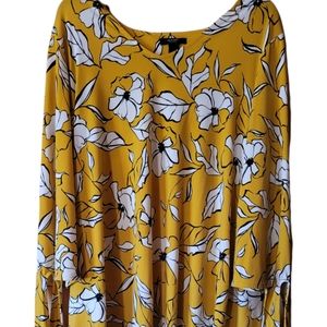 Alfani Women's Yellow Black White Floral  Top, Size 2X
